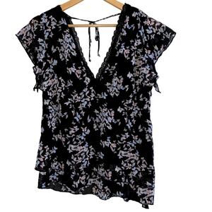 NOBO Women's Deep V Blouse Floral Cottagecore Size XL NWT
